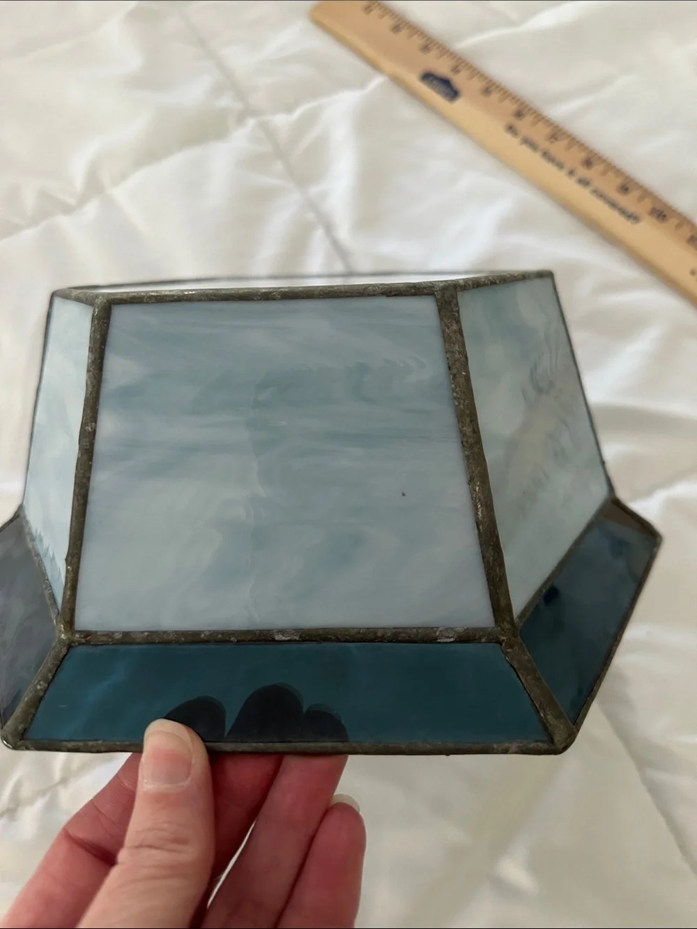 Stained Glass Hanging Planter - Light Blue Hexagon